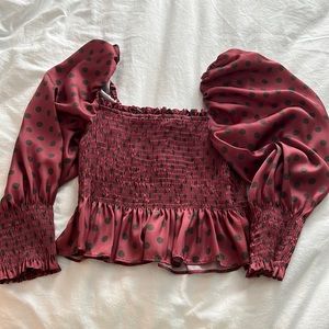 Zara Maroon top with brown polka dots